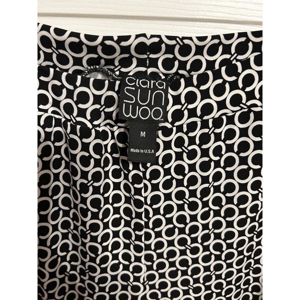 Clara Sun Woo Women's Pants Medium‎ Black White Geometric Print Stretch Pockets - Picture 5 of 9